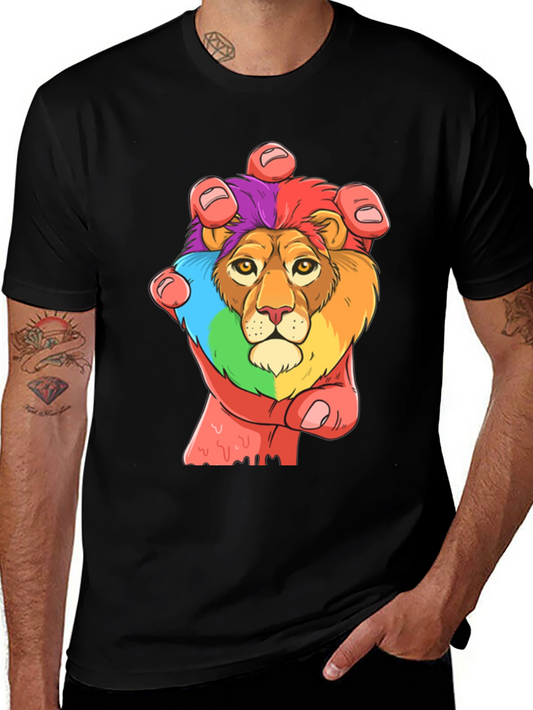 Rainbow Lion Graphic T-Shirt - Colorful Animal Print