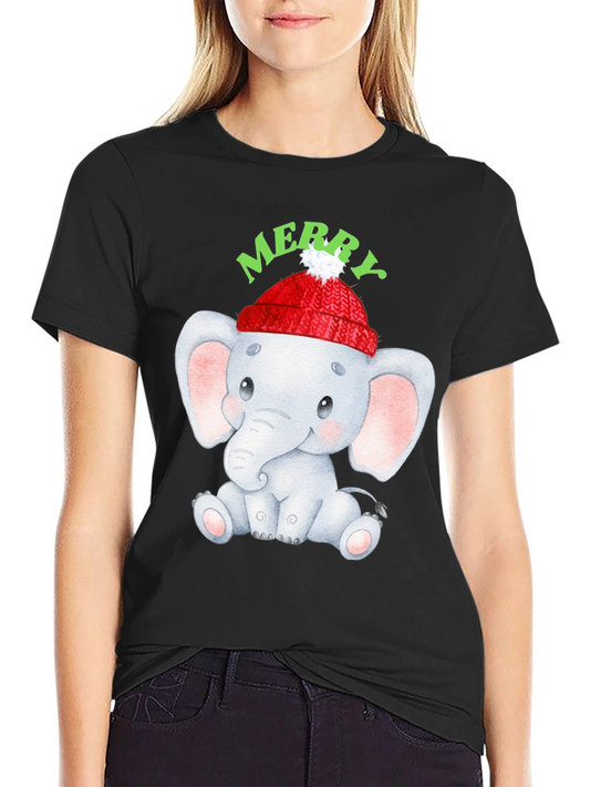 Cute Elephant Merry Christmas Graphic Tee
