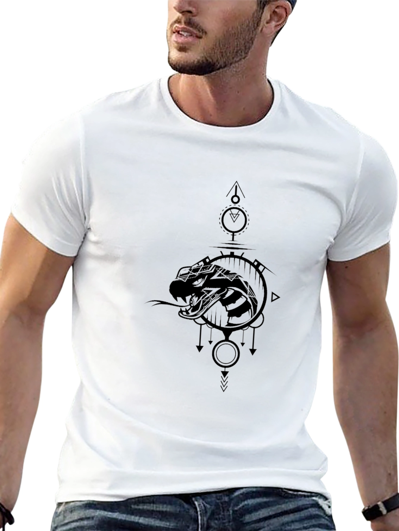 Black Geometric Snake Graphic Tee