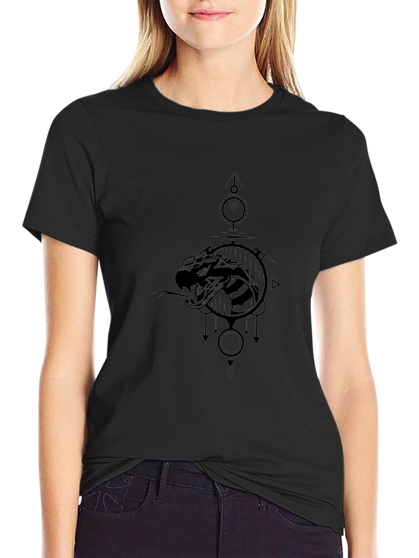 Black Geometric Snake Graphic Tee