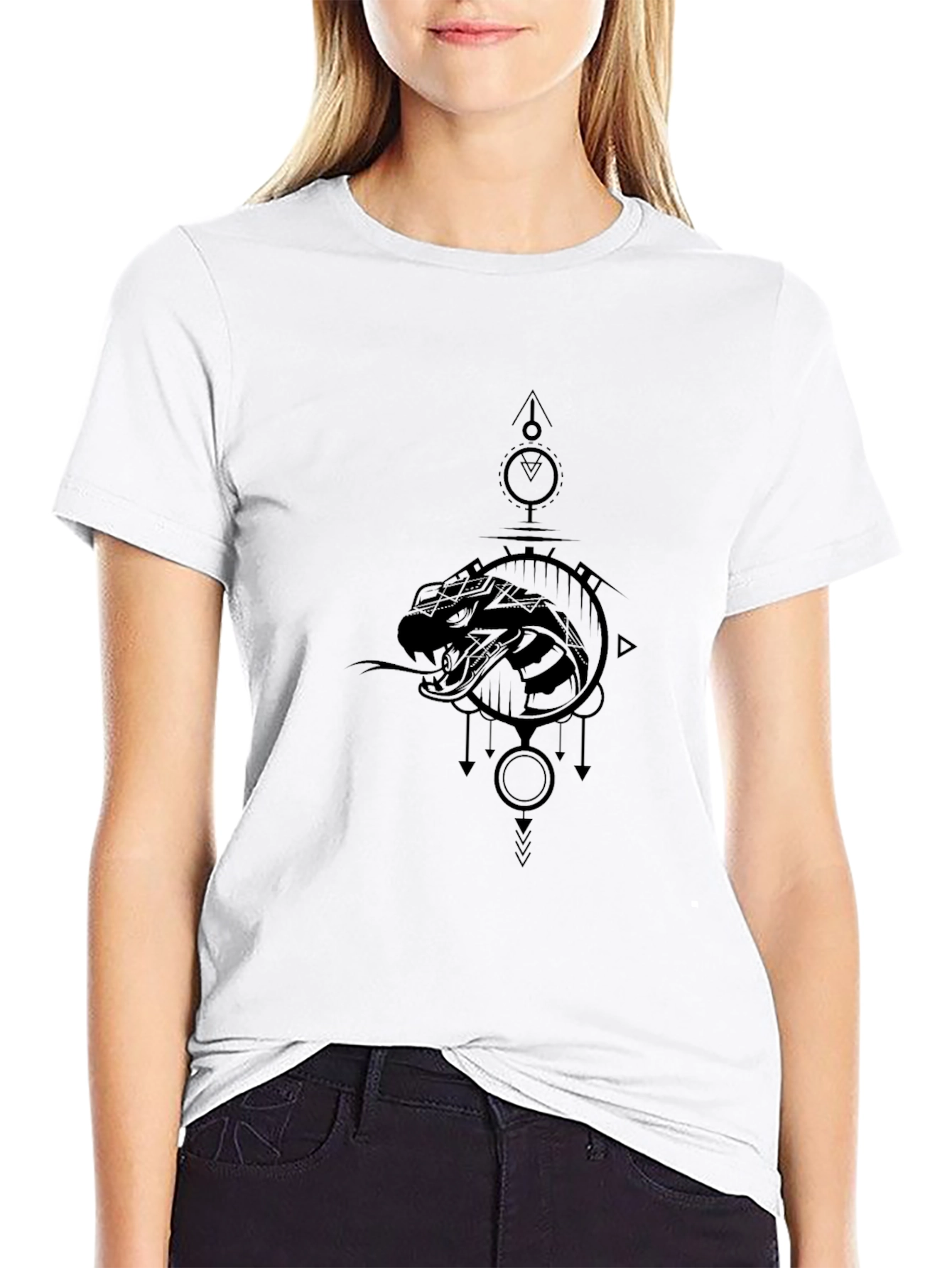 Black Geometric Snake Graphic Tee