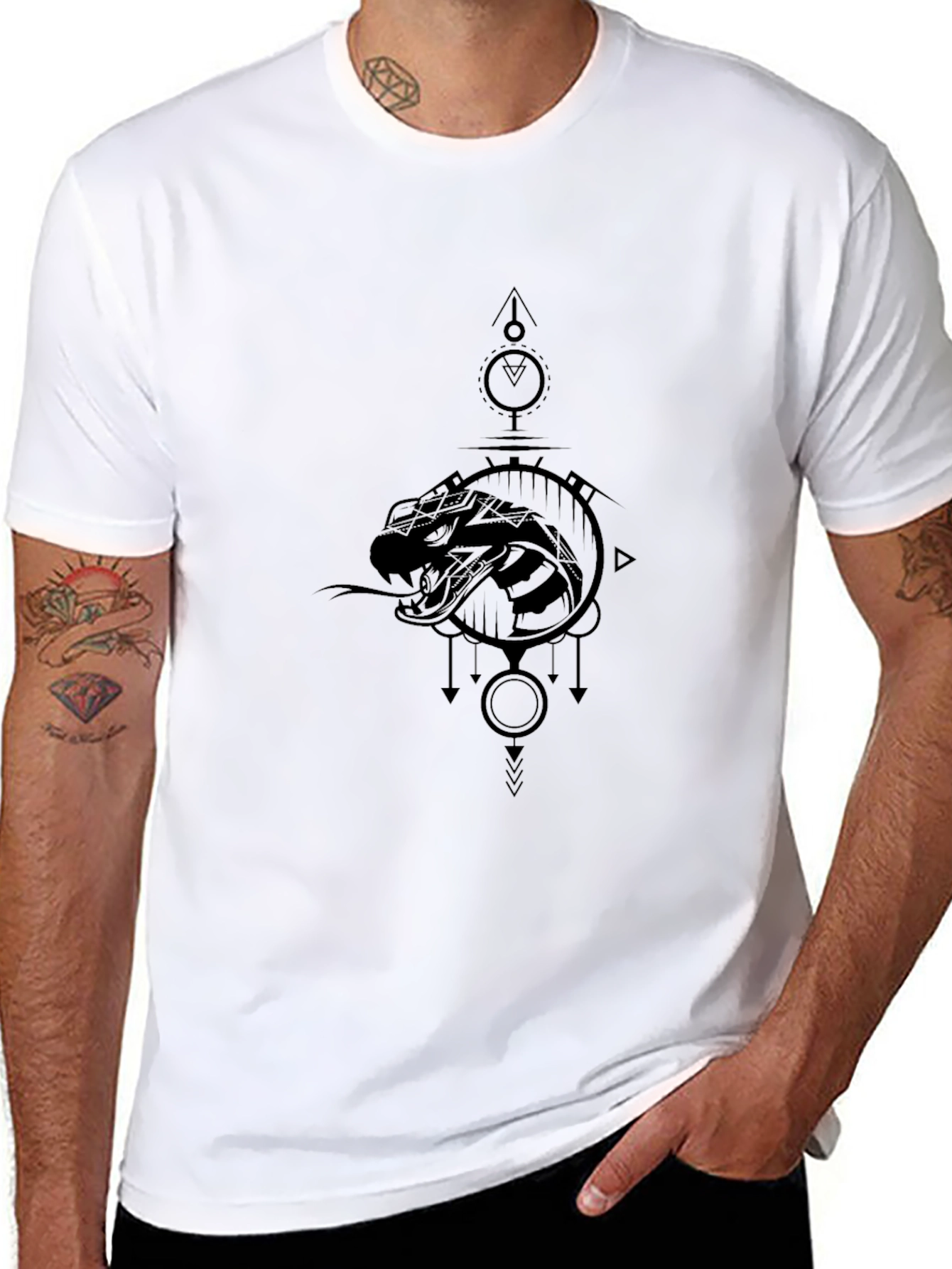 Black Geometric Snake Graphic Tee