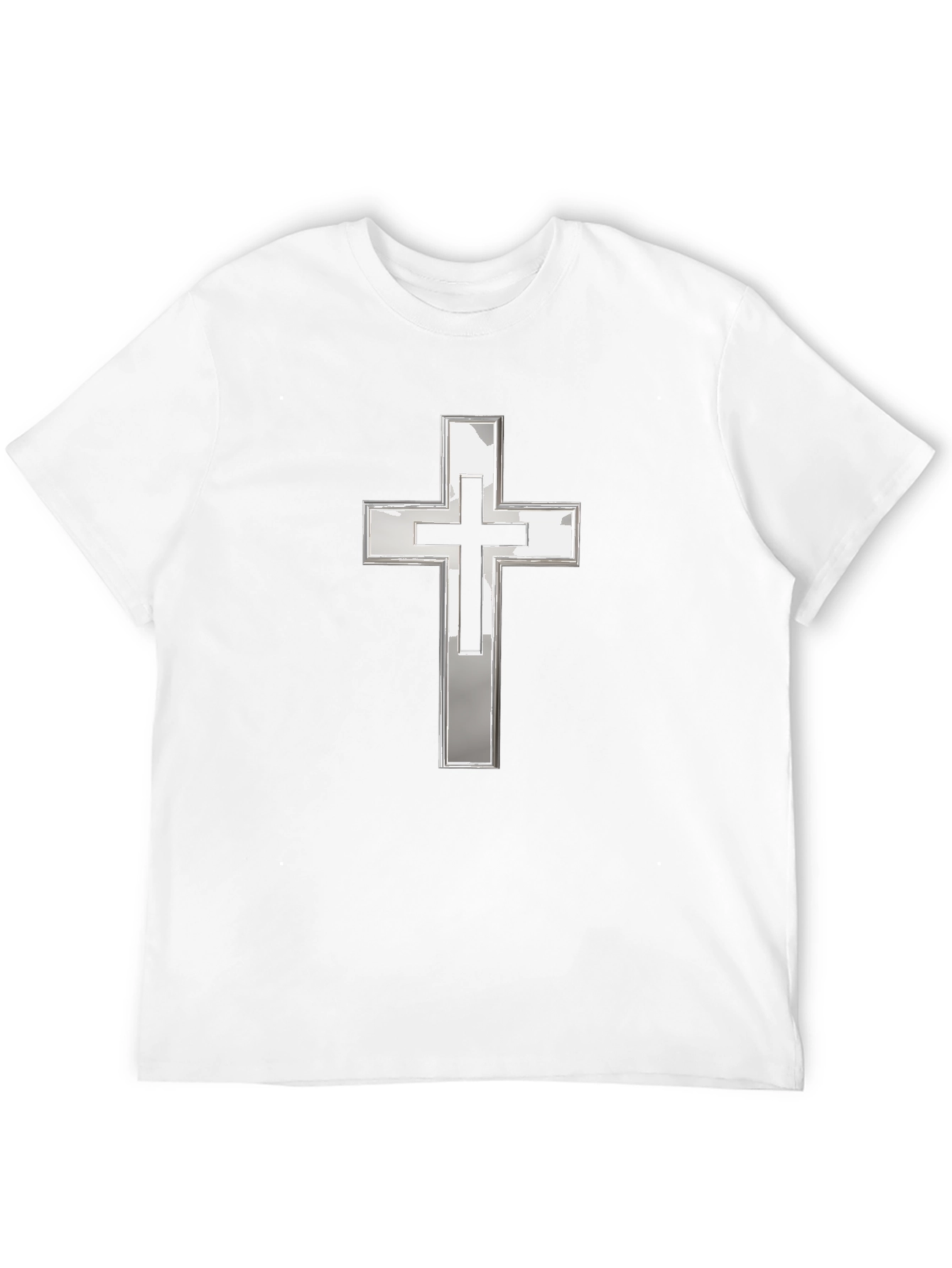 Black T-Shirt with Silver Christian Cross Graphic