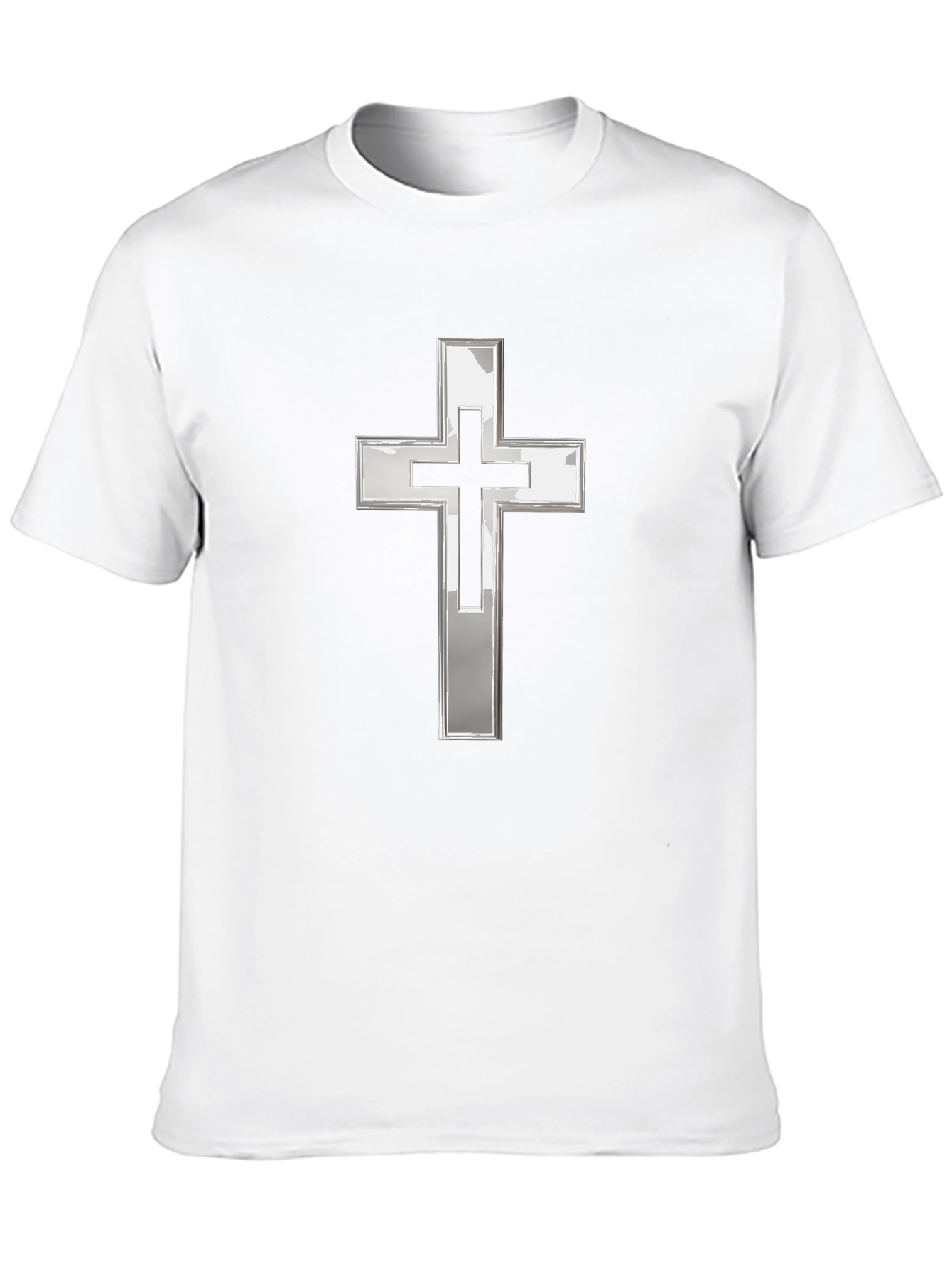 Black T-Shirt with Silver Christian Cross Graphic