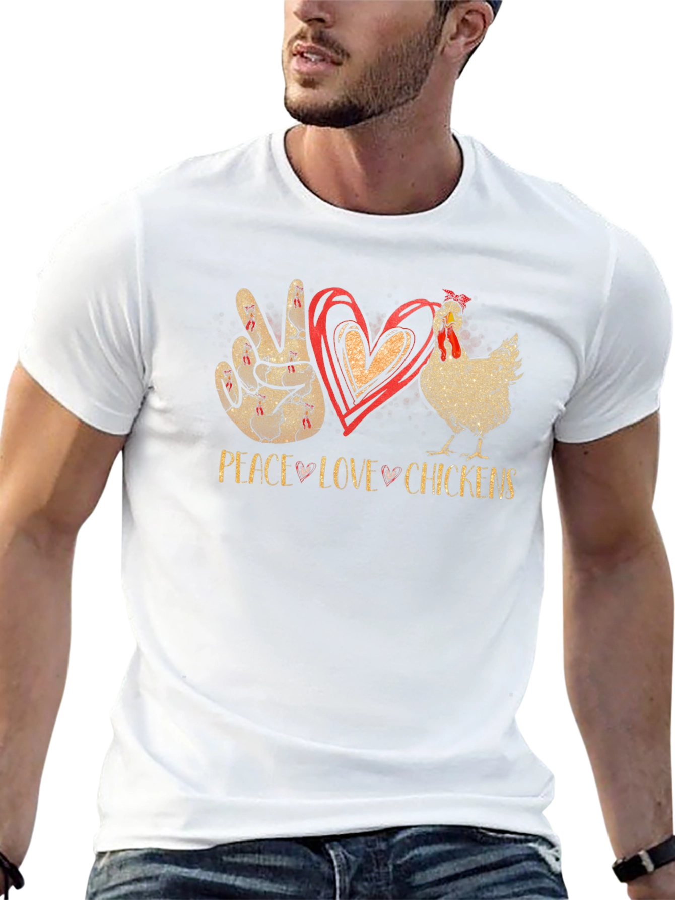 Peace Love Chickens T-Shirt Black Cotton Graphic Tee