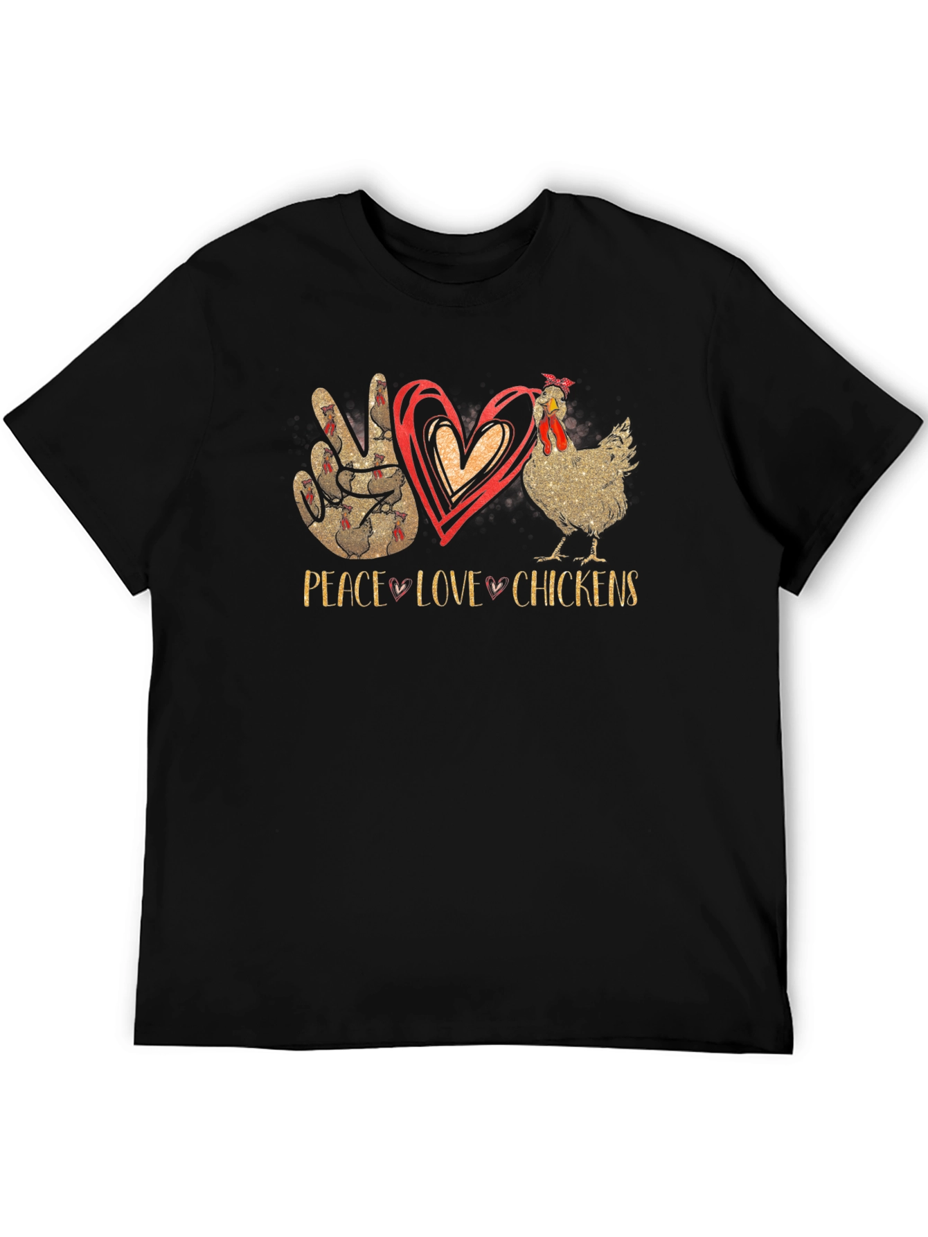 Peace Love Chickens T-Shirt Black Cotton Graphic Tee