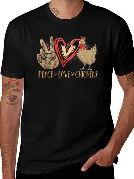 Peace Love Chickens T-Shirt Black Cotton Graphic Tee