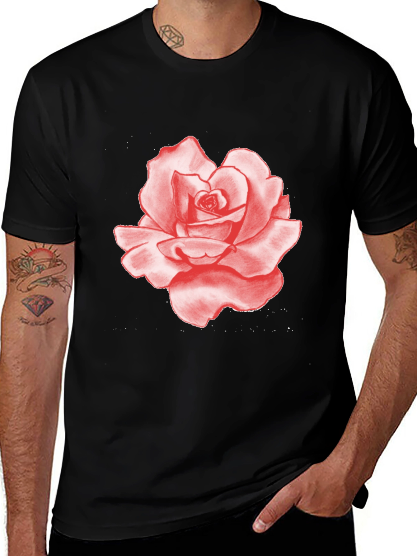 Red Rose Graphic Print Black T-Shirt