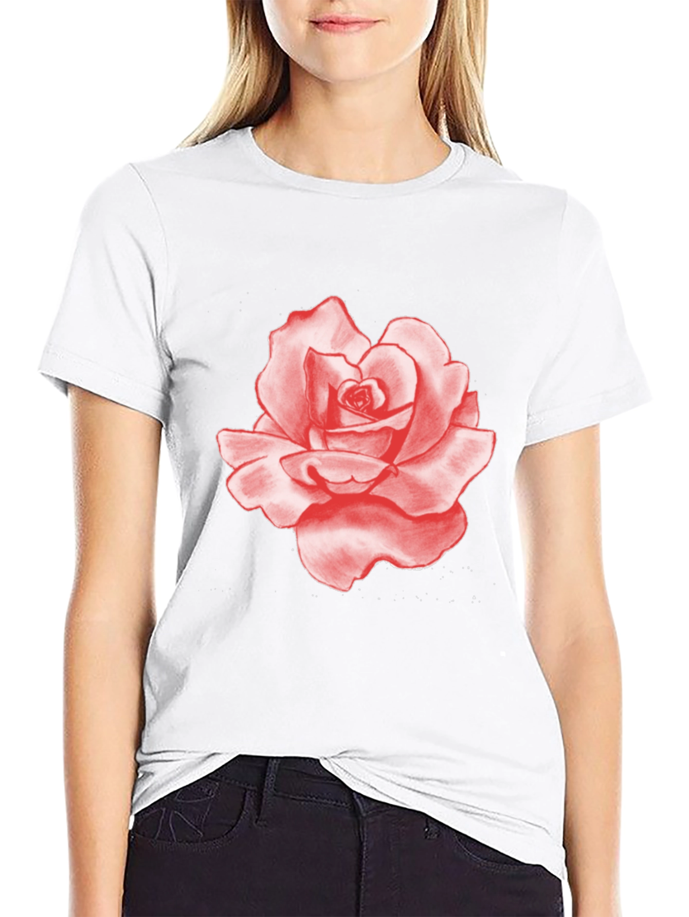 Red Rose Graphic Print Black T-Shirt