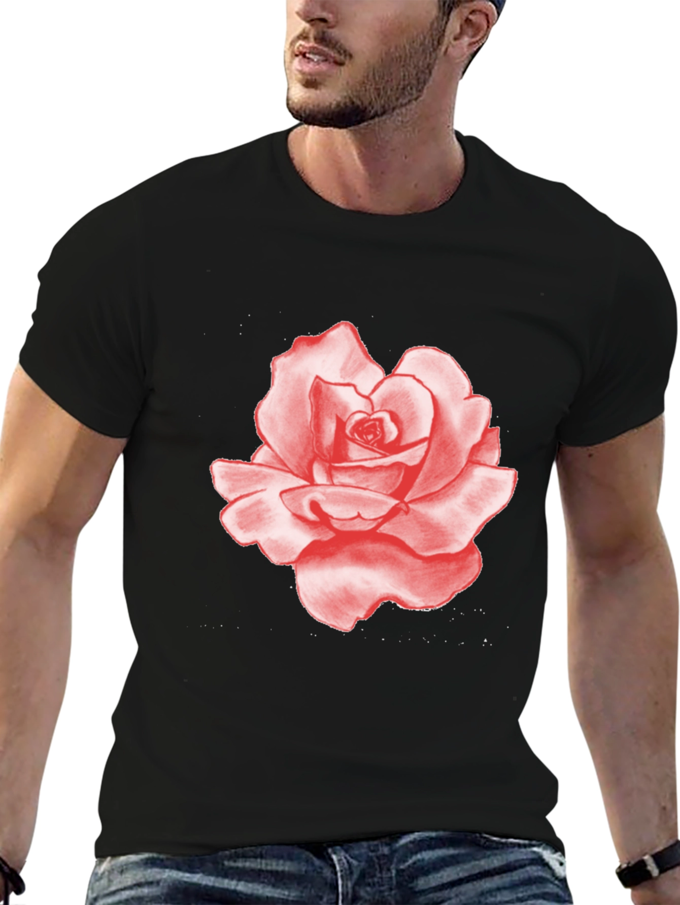 Red Rose Graphic Print Black T-Shirt