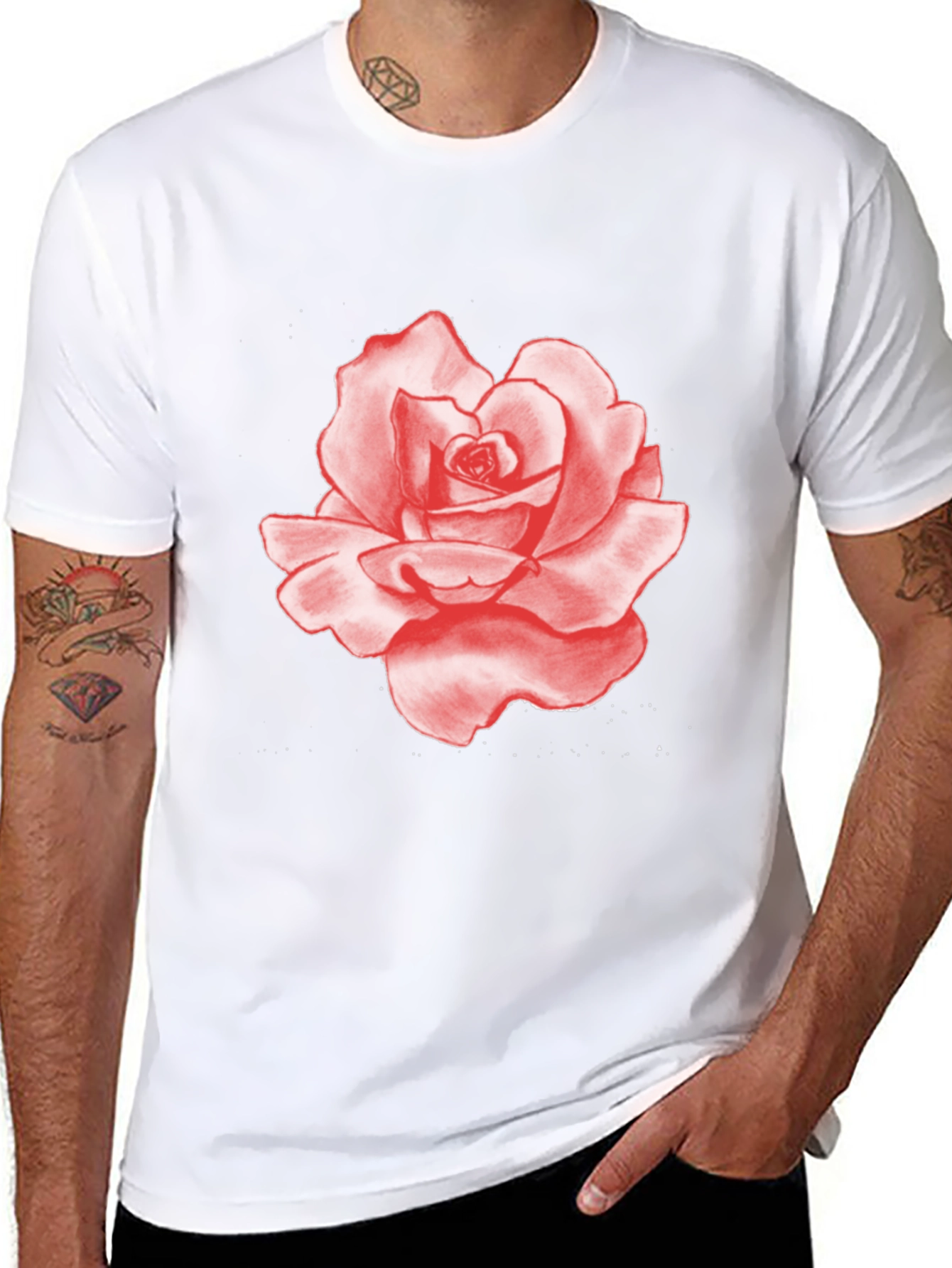 Red Rose Graphic Print Black T-Shirt