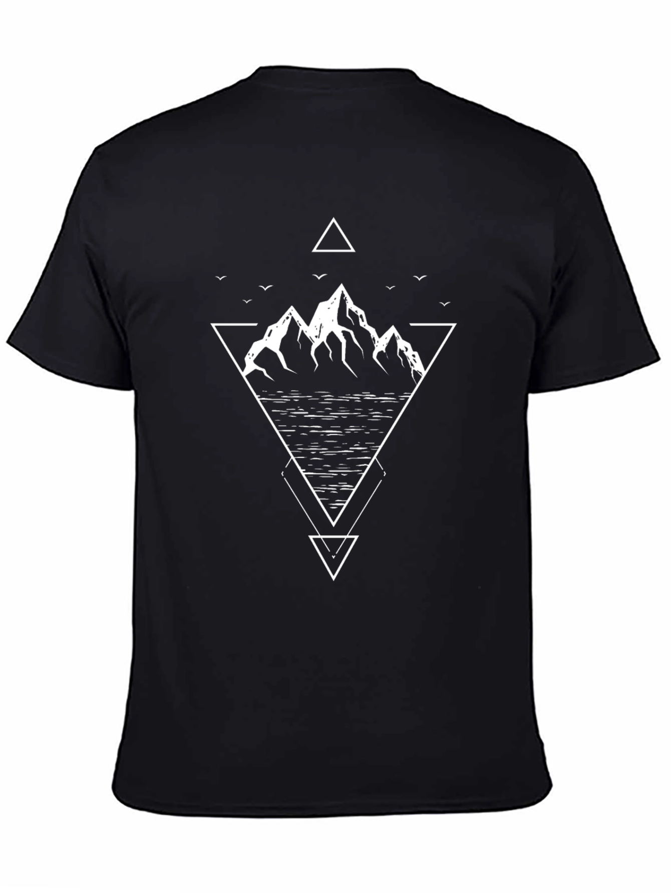 Geometric Mountain Design Tee - Black Cotton T-Shirt