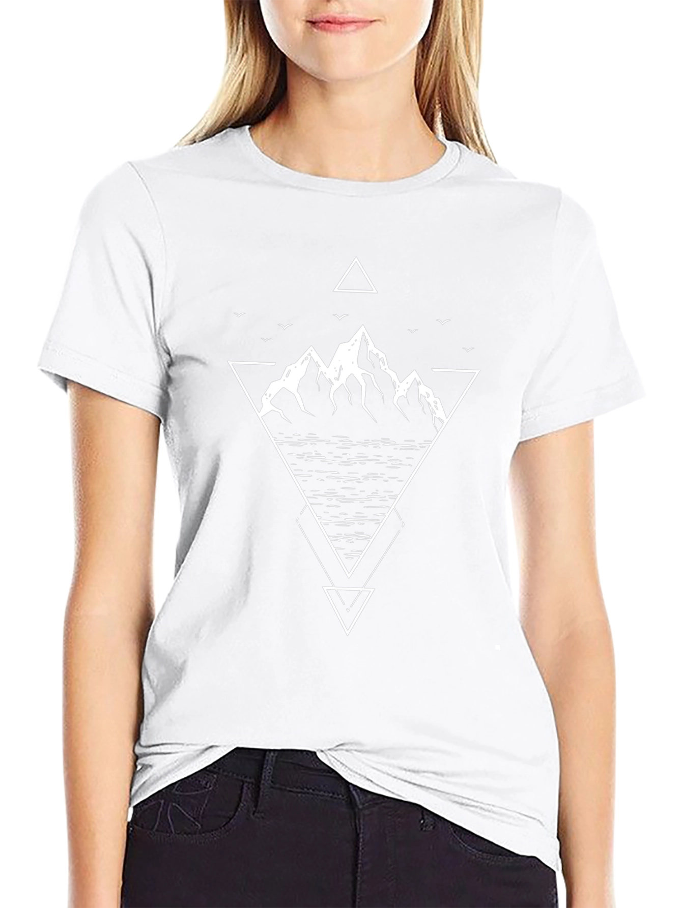 Geometric Mountain Design Tee - Black Cotton T-Shirt