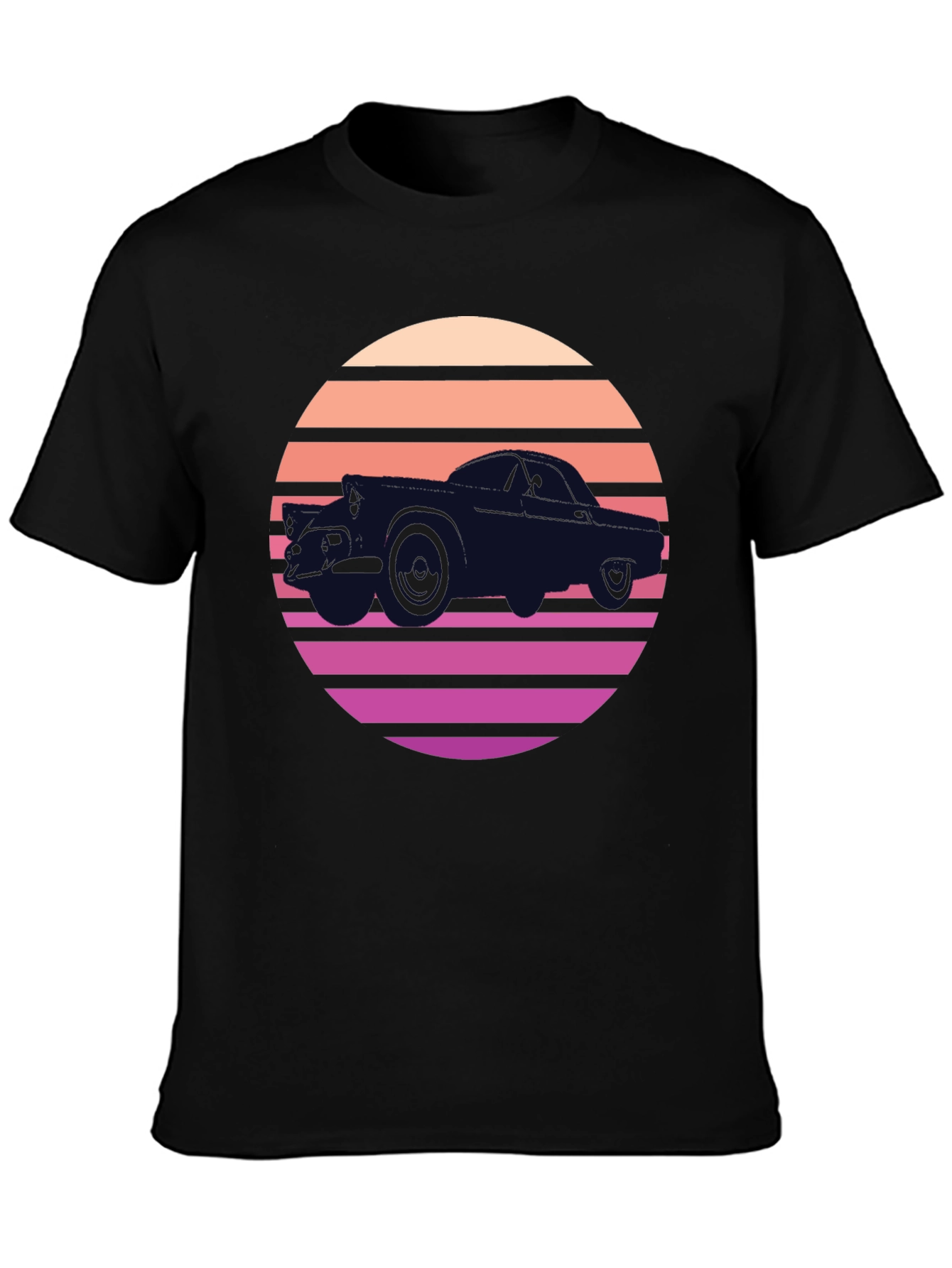 Retro Car Sunset Black T-Shirt