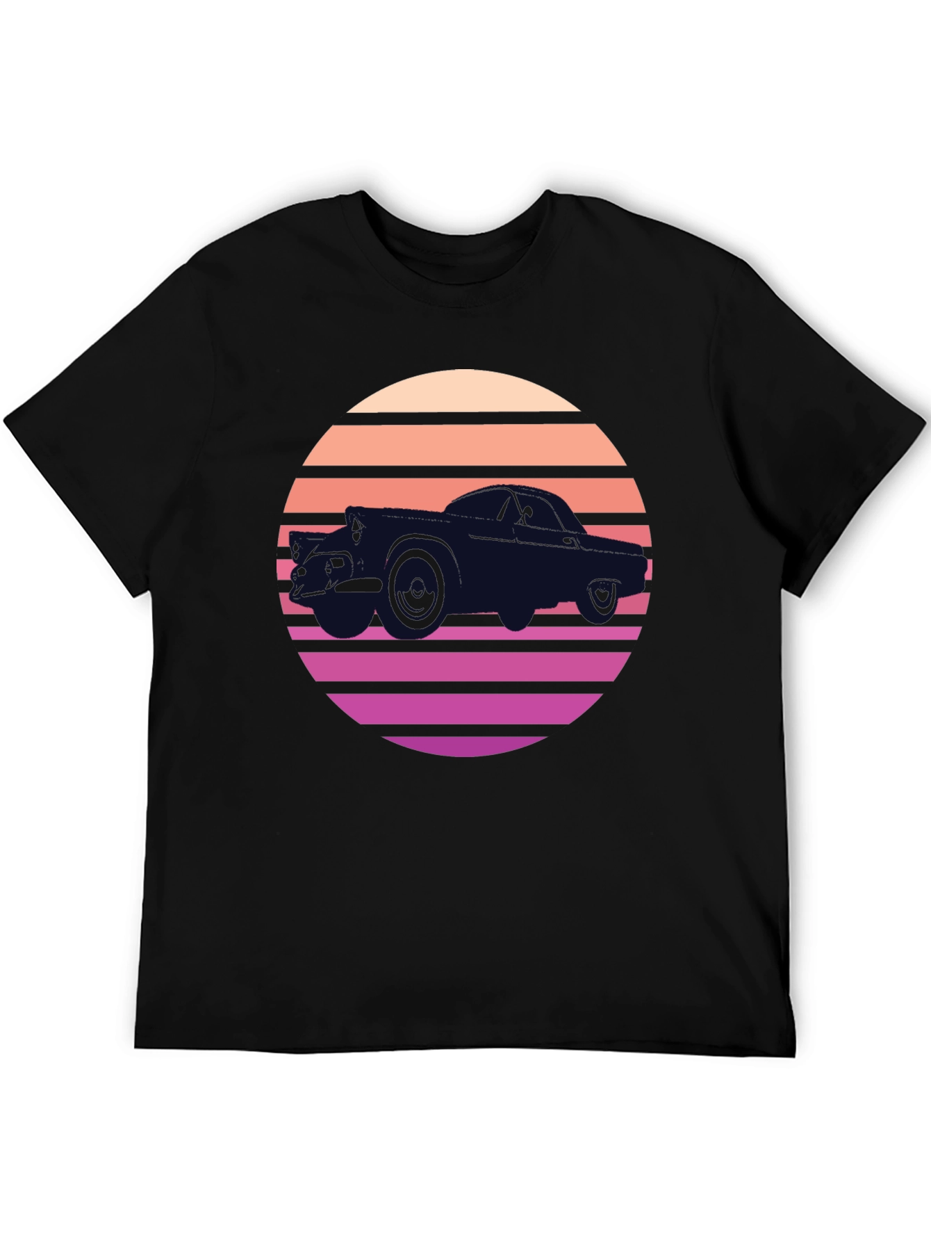 Retro Car Sunset Black T-Shirt