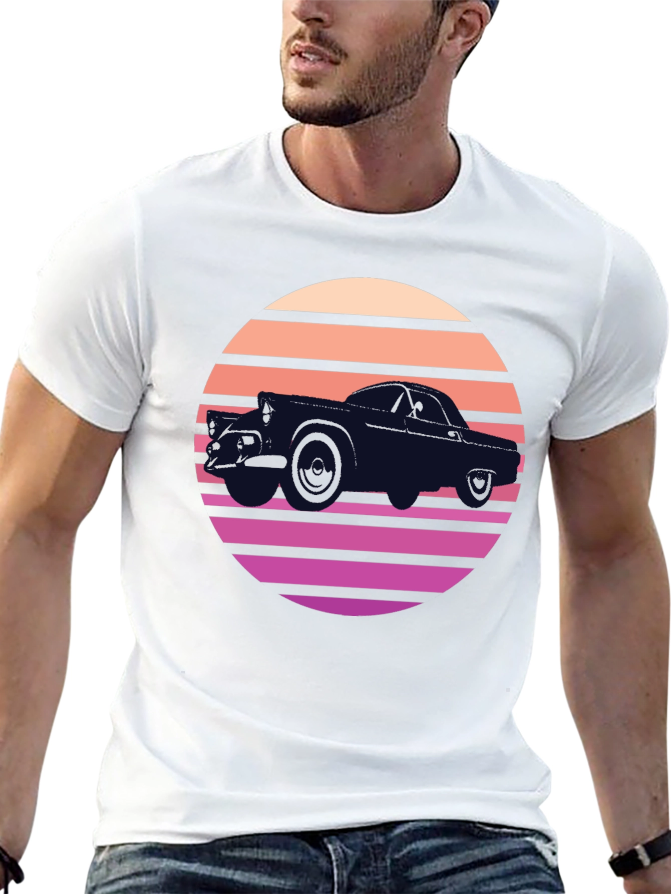 Retro Car Sunset Black T-Shirt