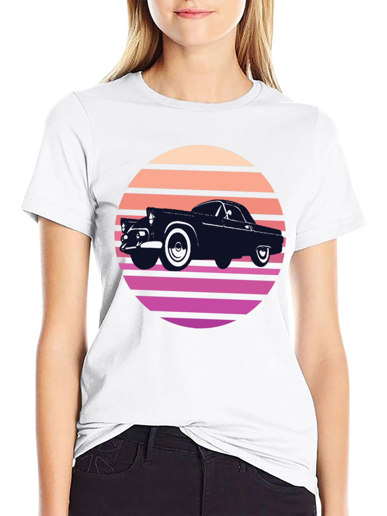 Retro Car Sunset Black T-Shirt