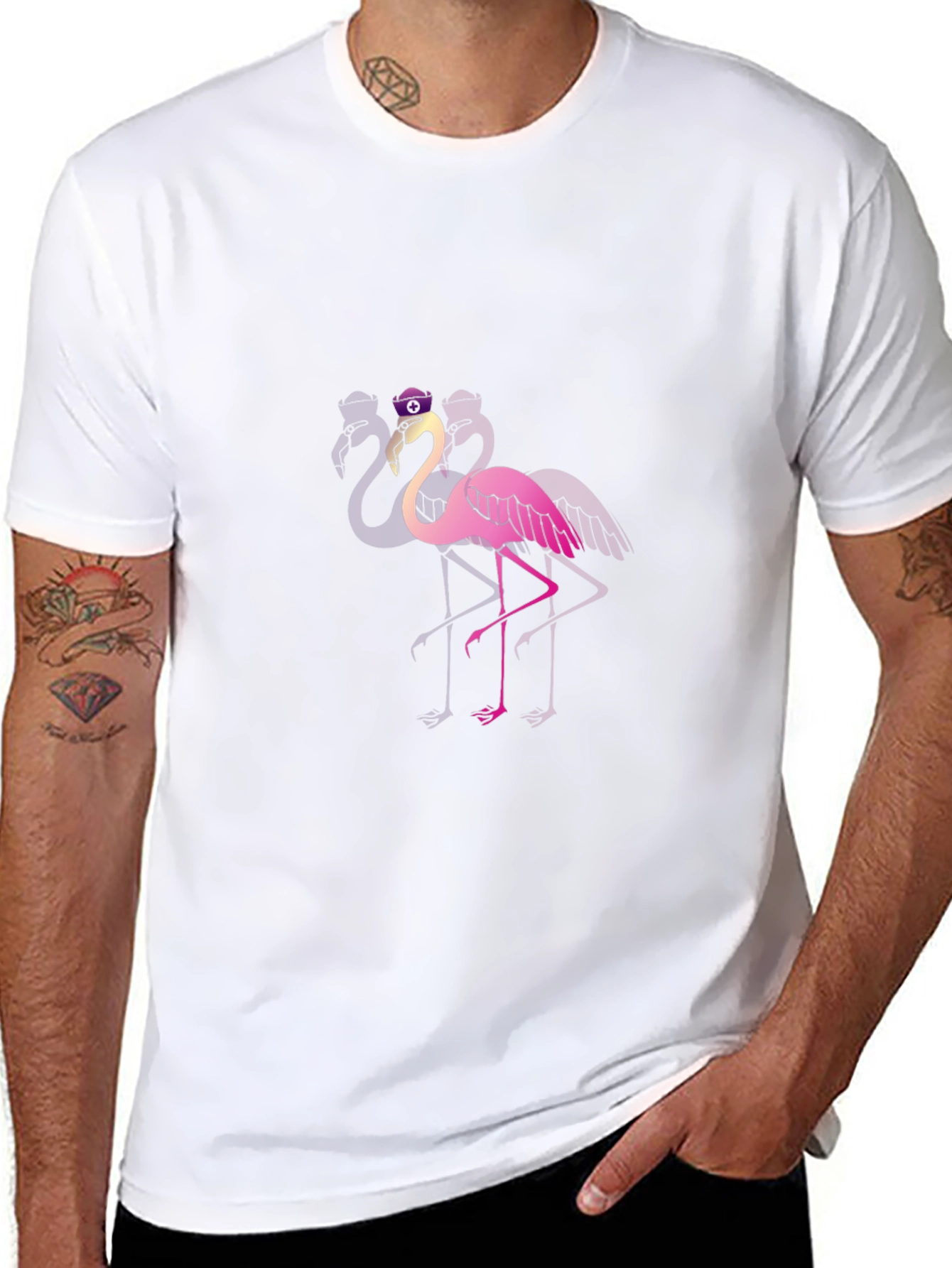 Funky Flamingo T-Shirt - Black Cotton Blend