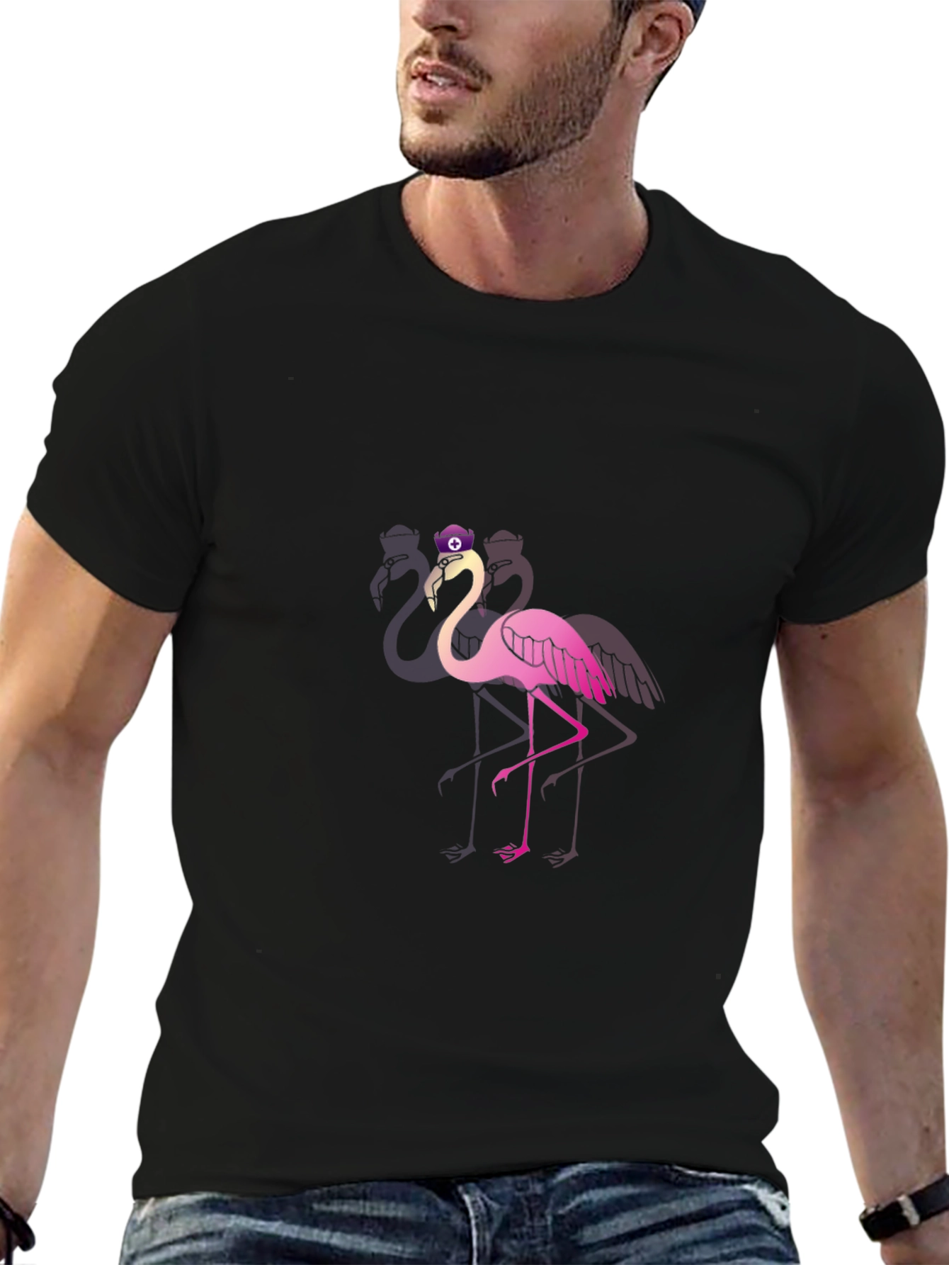 Funky Flamingo T-Shirt - Black Cotton Blend