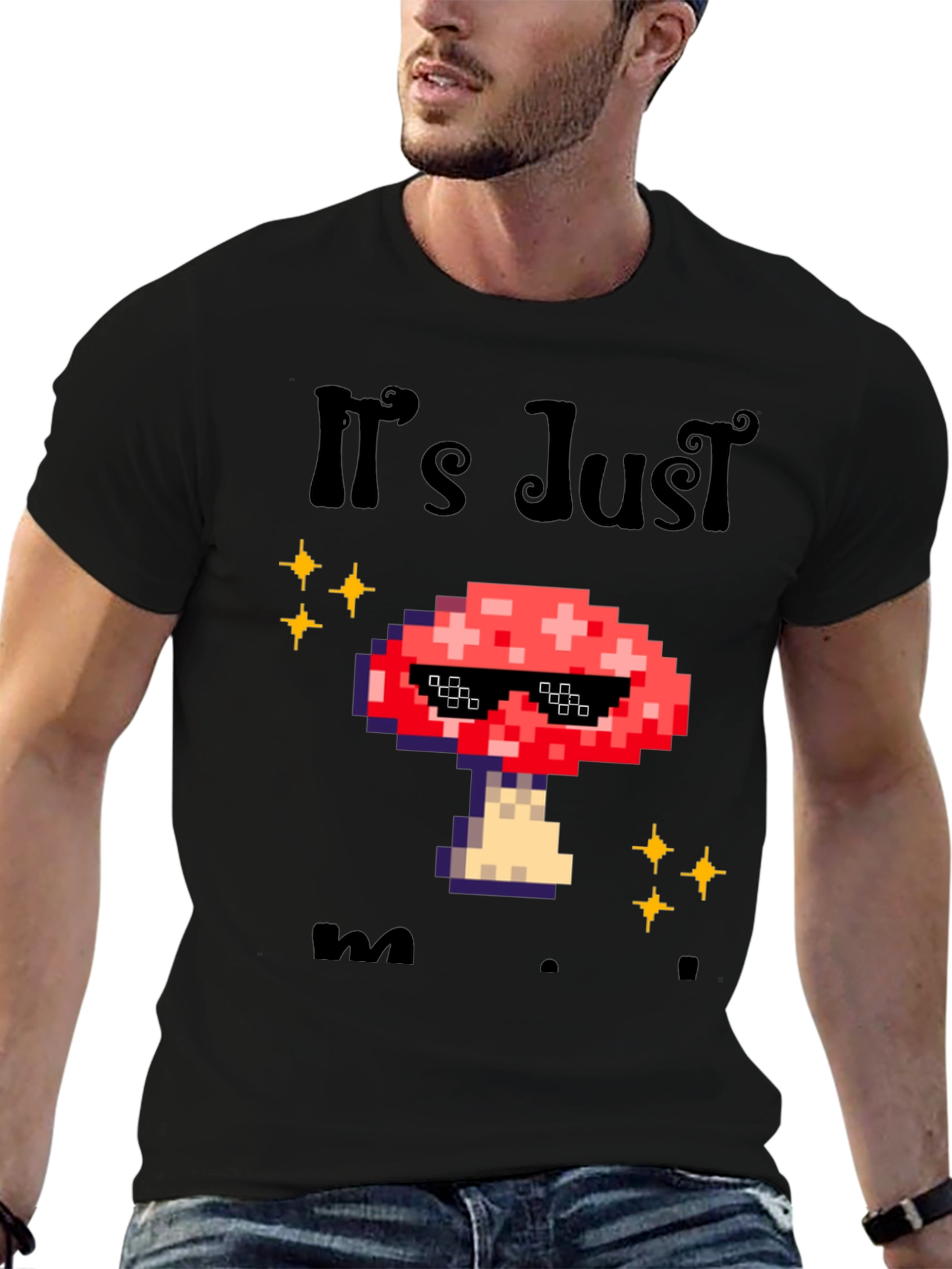 Cool Mushroom Graphic Tee - Black Cotton T-Shirt
