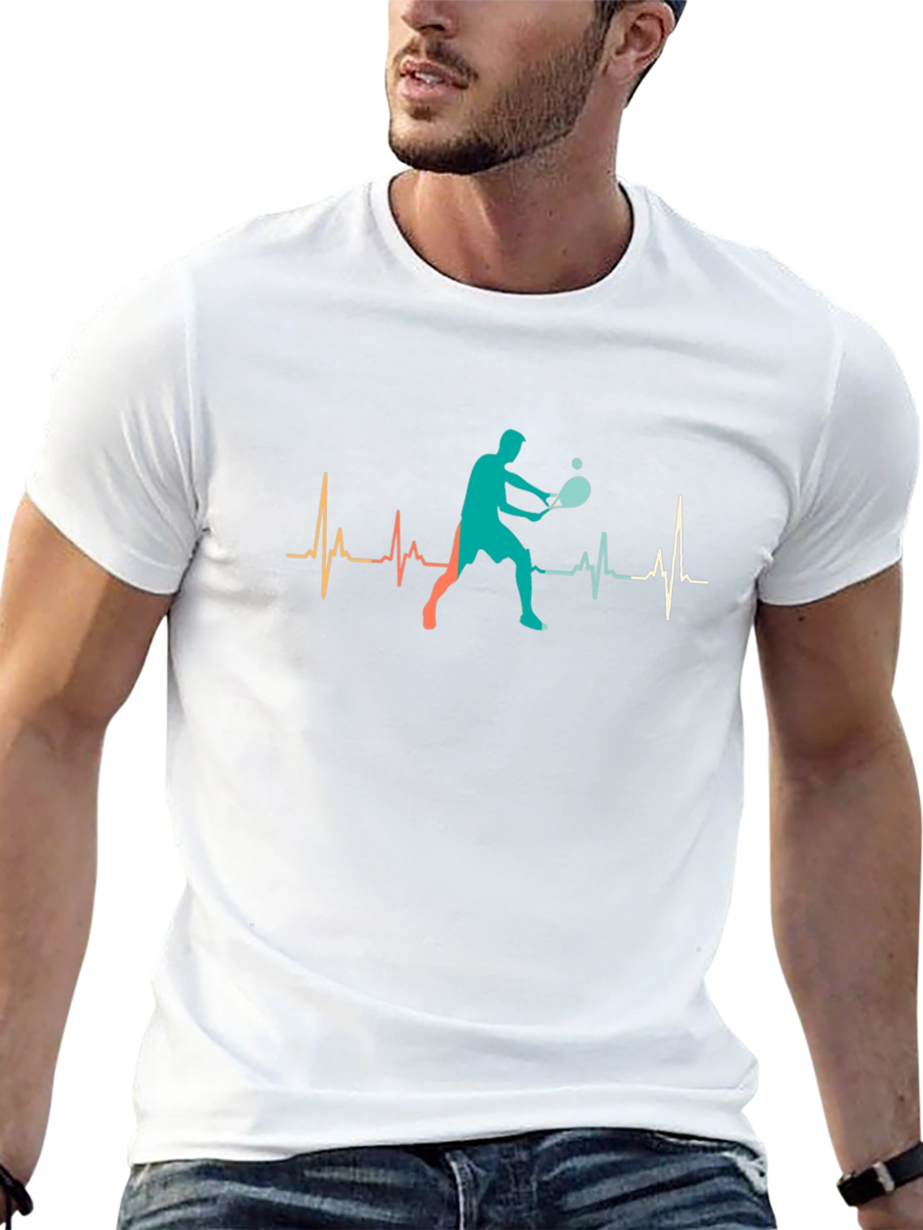 Tennis Player Heartbeat Graphic T-Shirt