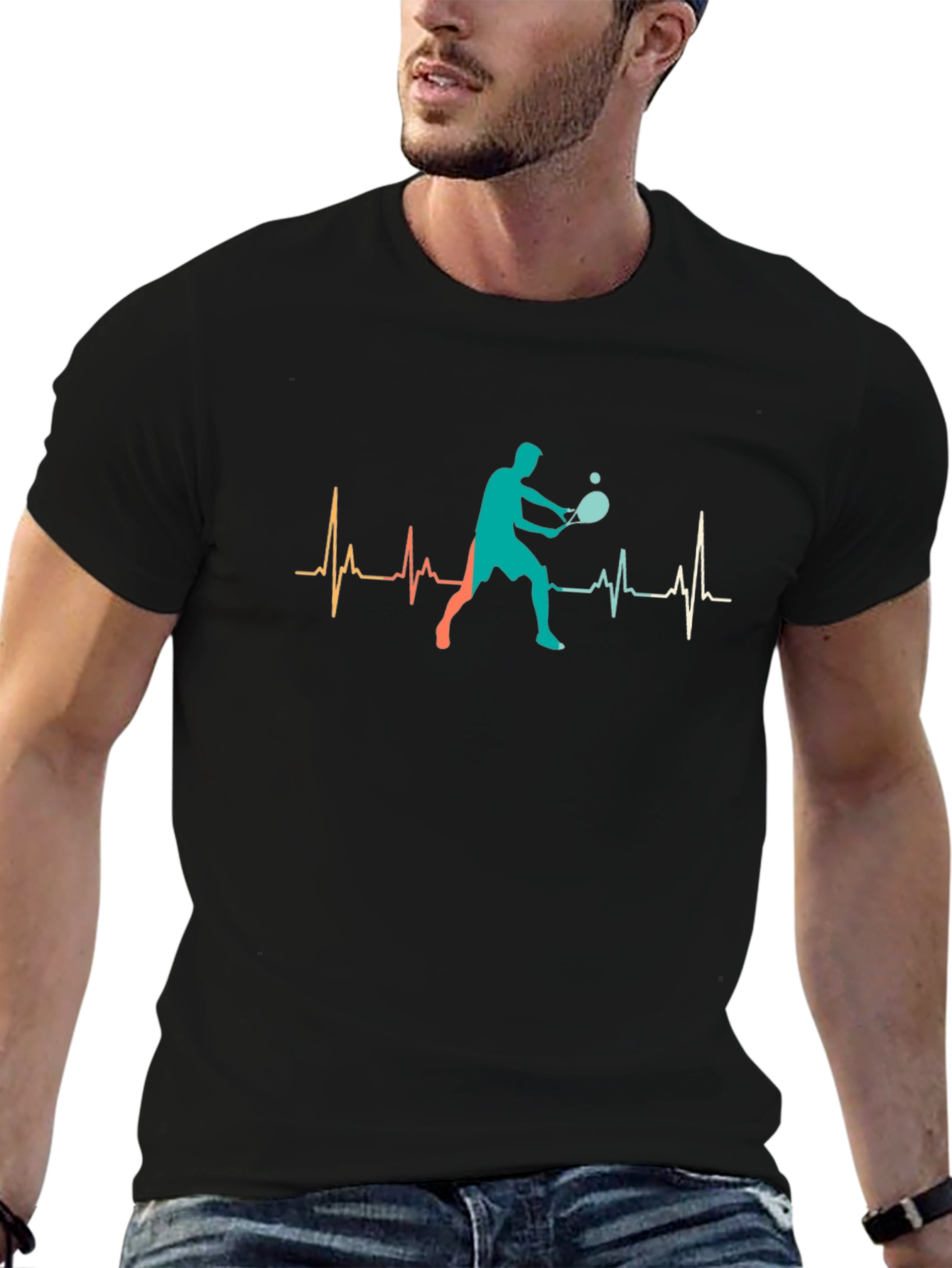 Tennis Player Heartbeat Graphic T-Shirt
