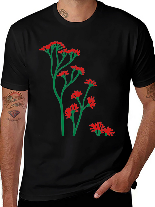 Mens Black T-Shirt with Floral Design