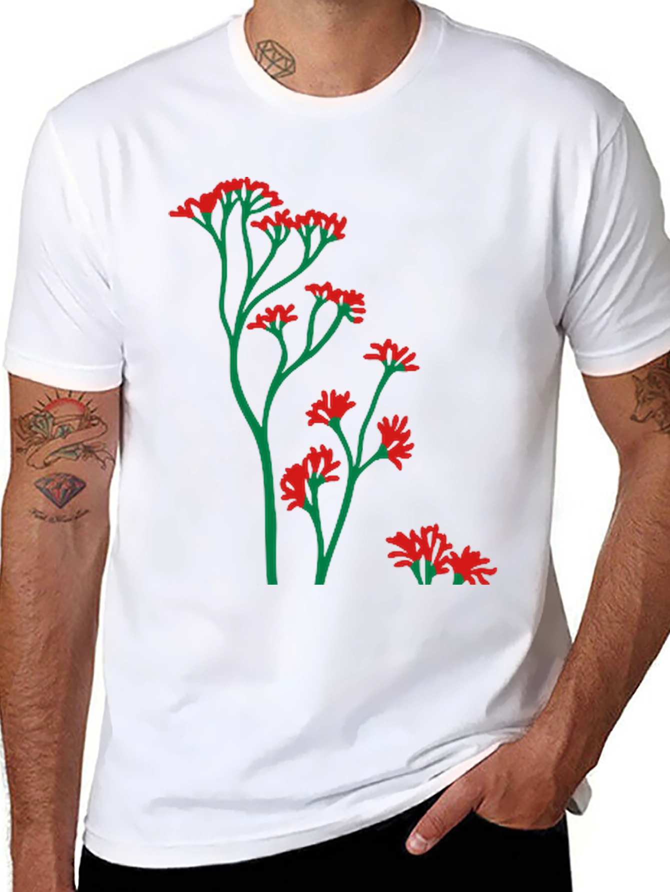 Mens Black T-Shirt with Floral Design
