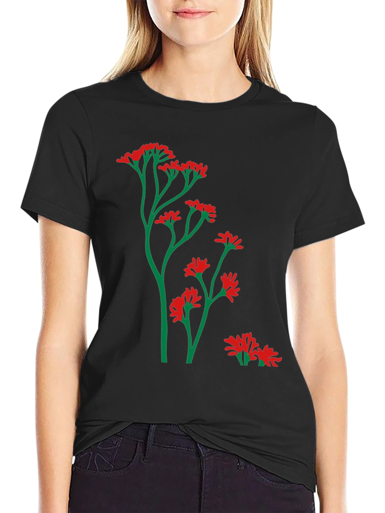 Mens Black T-Shirt with Floral Design
