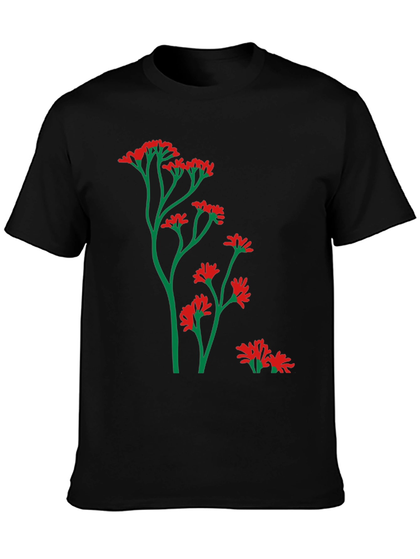 Mens Black T-Shirt with Floral Design