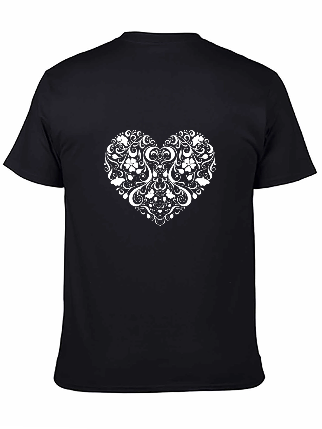 Floral Heart Print Black T-Shirt
