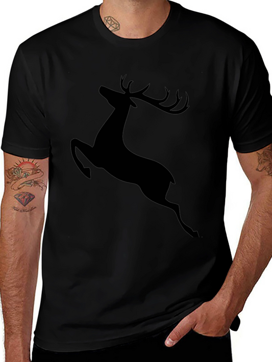 Mens Black T-Shirt with Jumping Deer Graphic