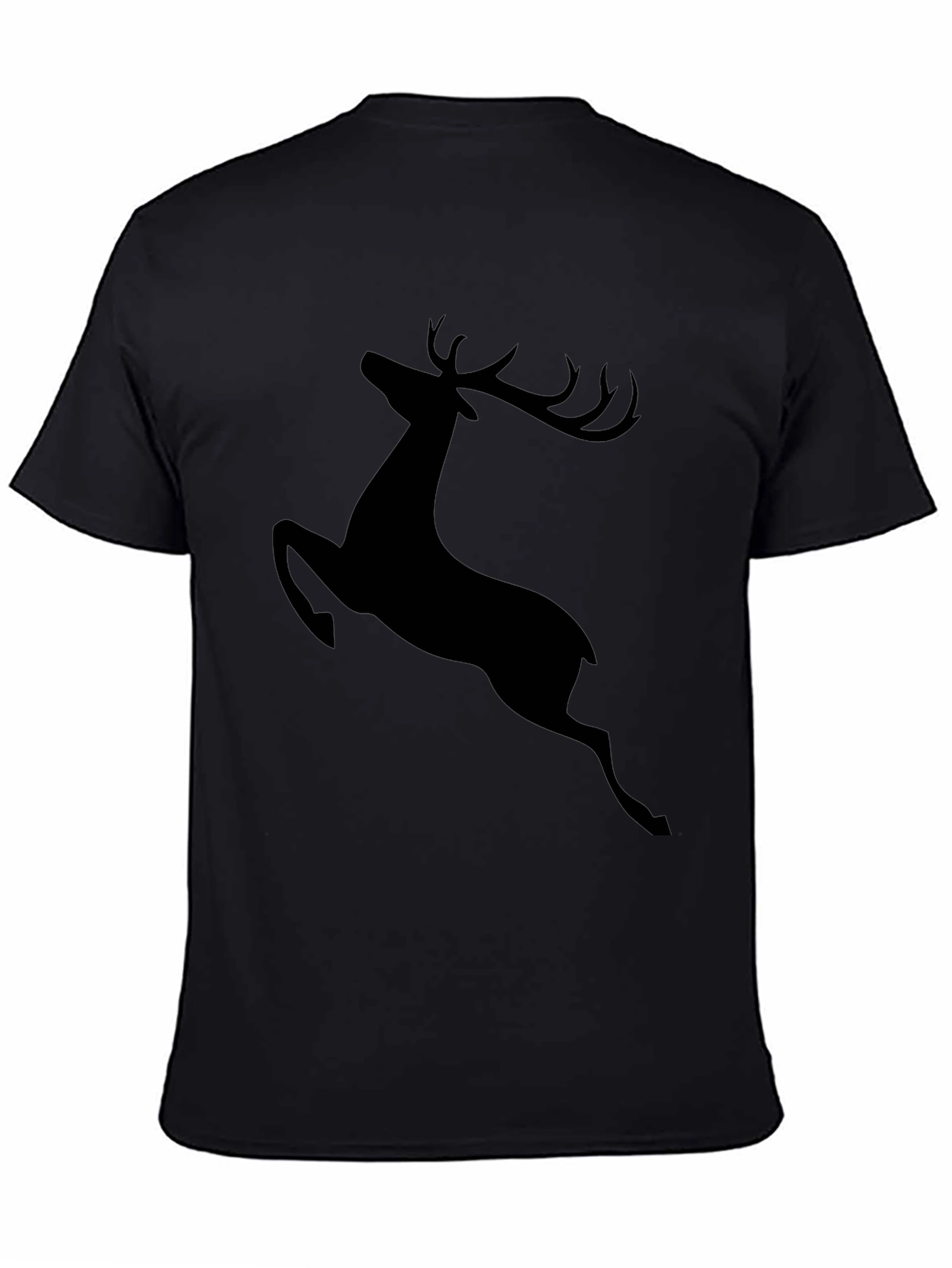 Mens Black T-Shirt with Jumping Deer Graphic