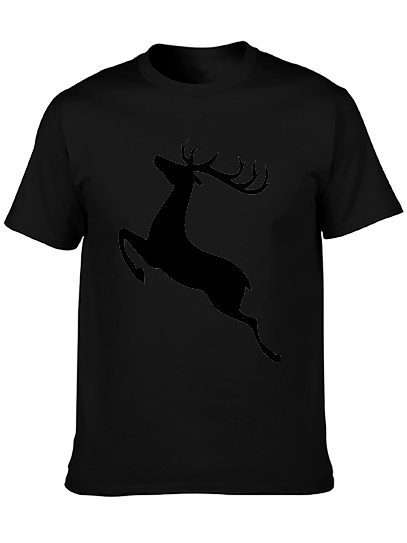 Mens Black T-Shirt with Jumping Deer Graphic