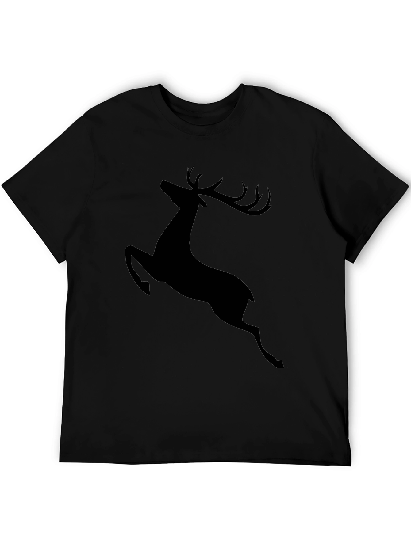 Mens Black T-Shirt with Jumping Deer Graphic