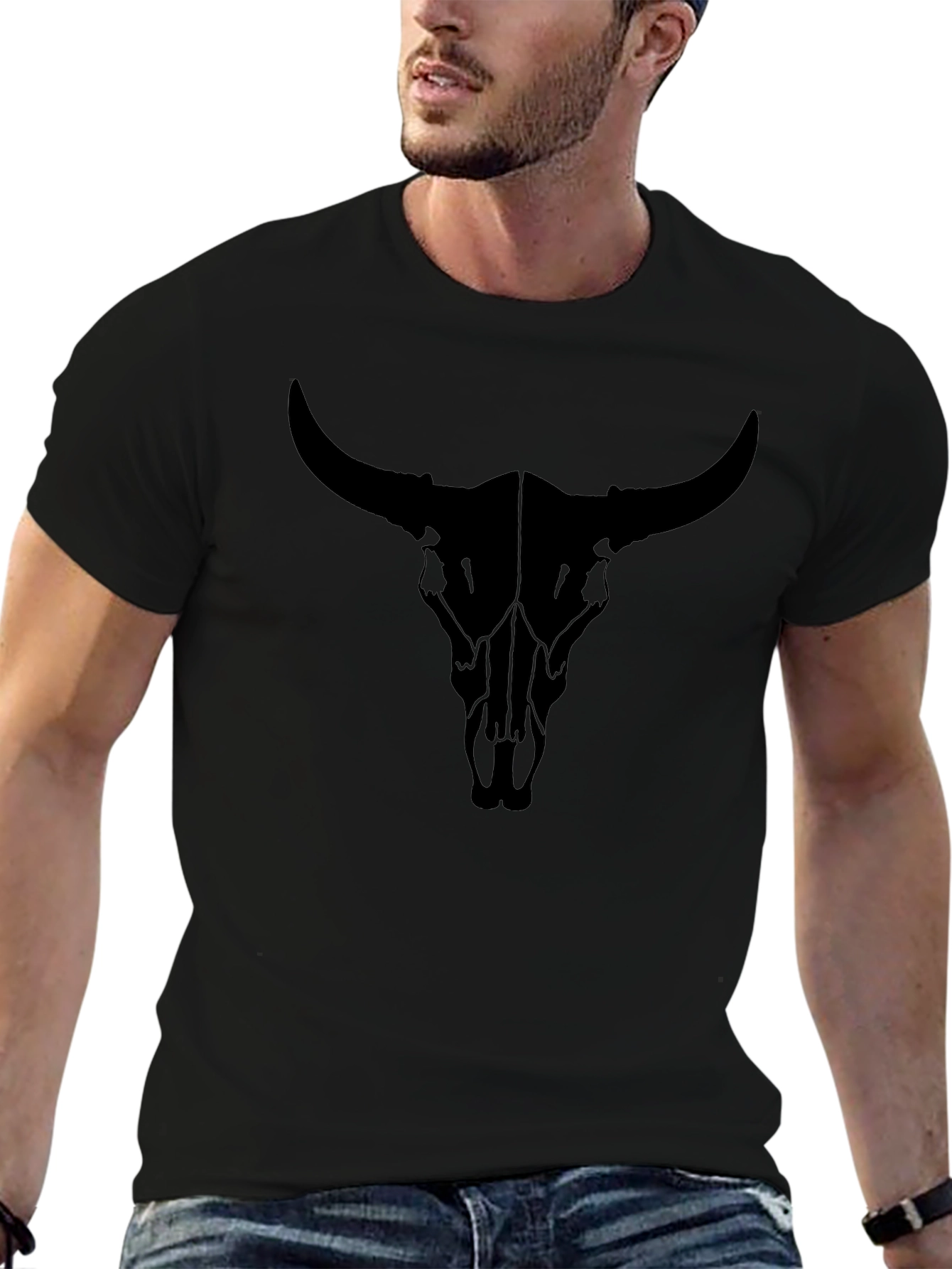 Black Bull Skull Graphic Tee - Modern Style
