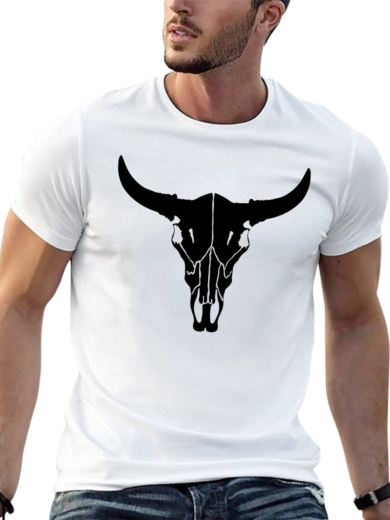 Black Bull Skull Graphic Tee - Modern Style