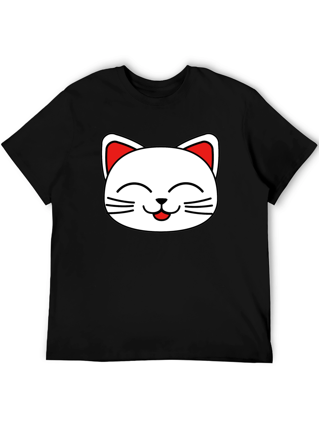 Cute Cat Face Graphic T-Shirt - Black