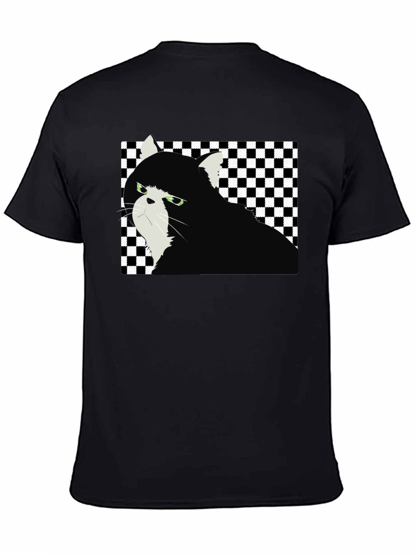 Grumpy Cat Checkered T-Shirt - Unisex Black Tee