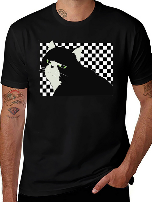 Grumpy Cat Checkered T-Shirt - Unisex Black Tee