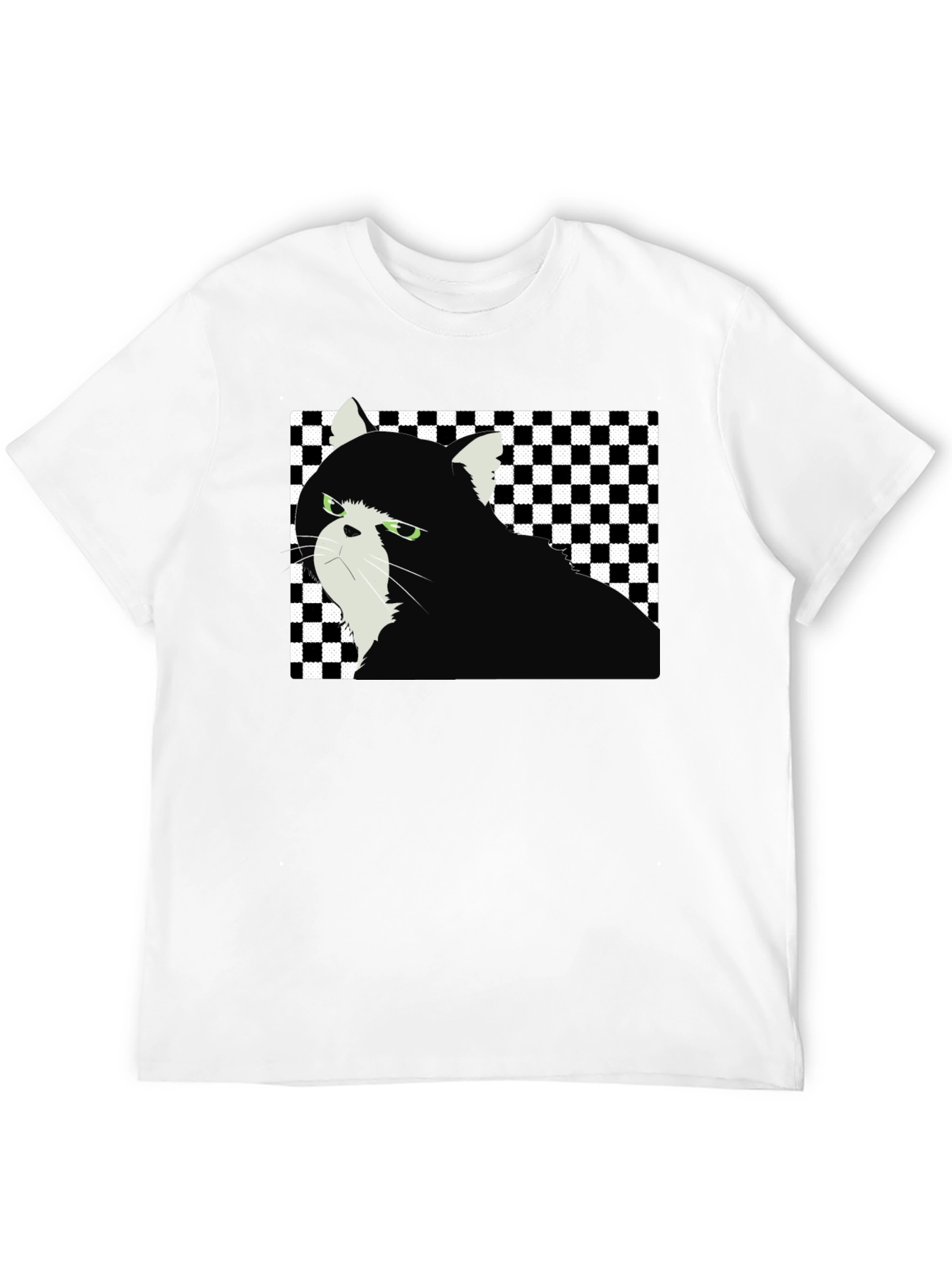 Grumpy Cat Checkered T-Shirt - Unisex Black Tee