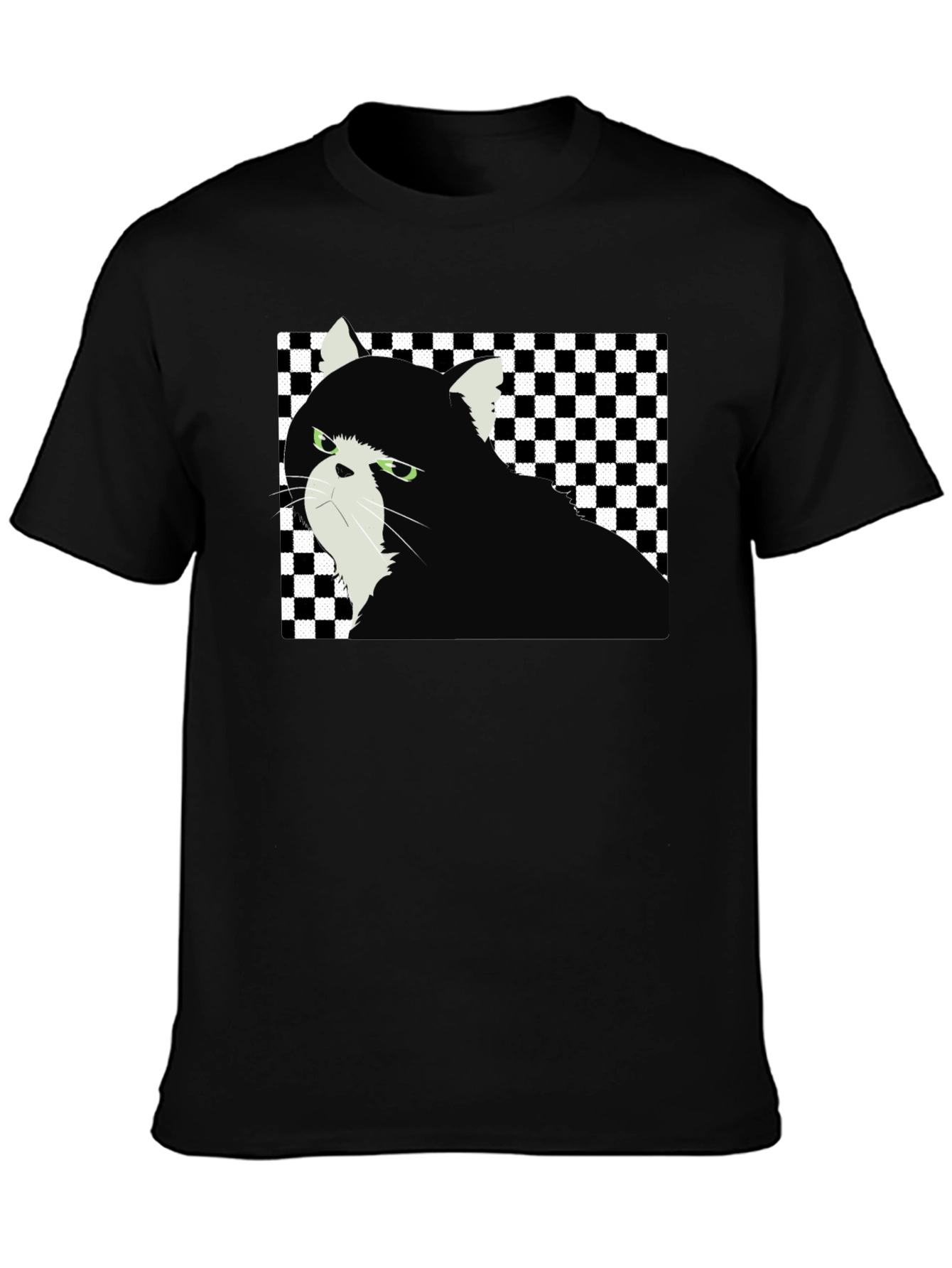 Grumpy Cat Checkered T-Shirt - Unisex Black Tee