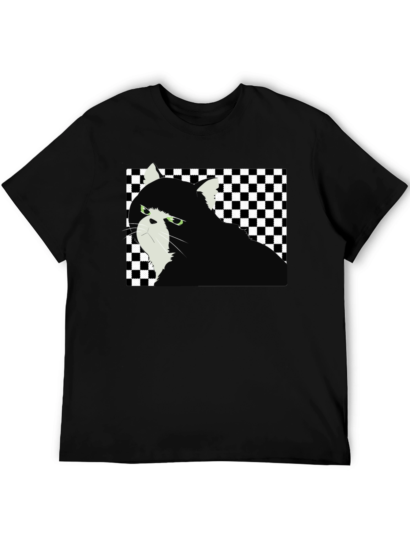 Grumpy Cat Checkered T-Shirt - Unisex Black Tee