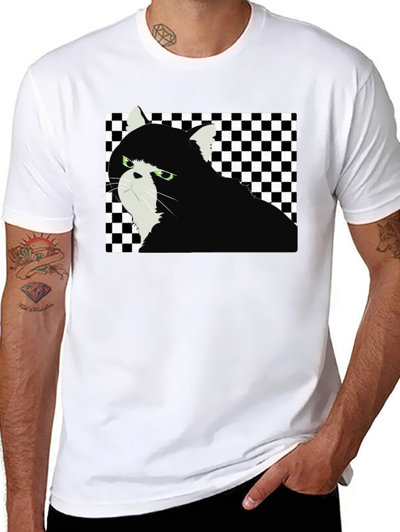 Grumpy Cat Checkered T-Shirt - Unisex Black Tee
