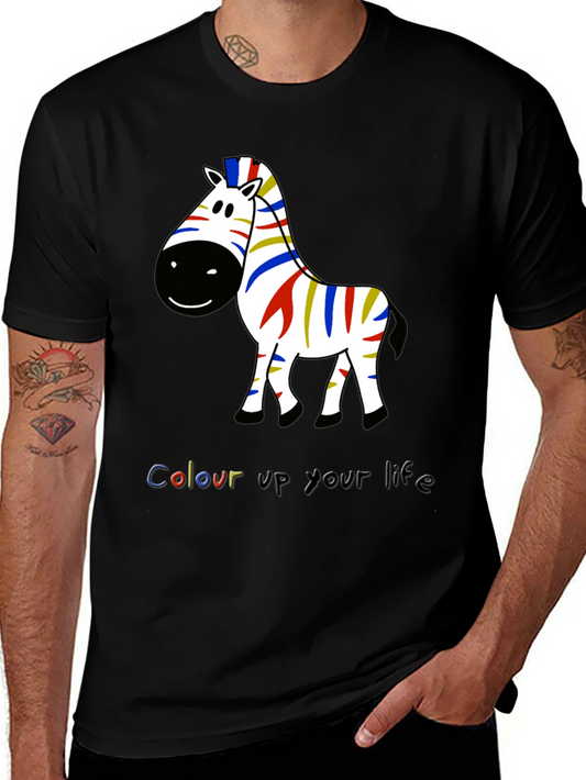 Colorful Zebra Graphic Tee - Mens Black T-Shirt