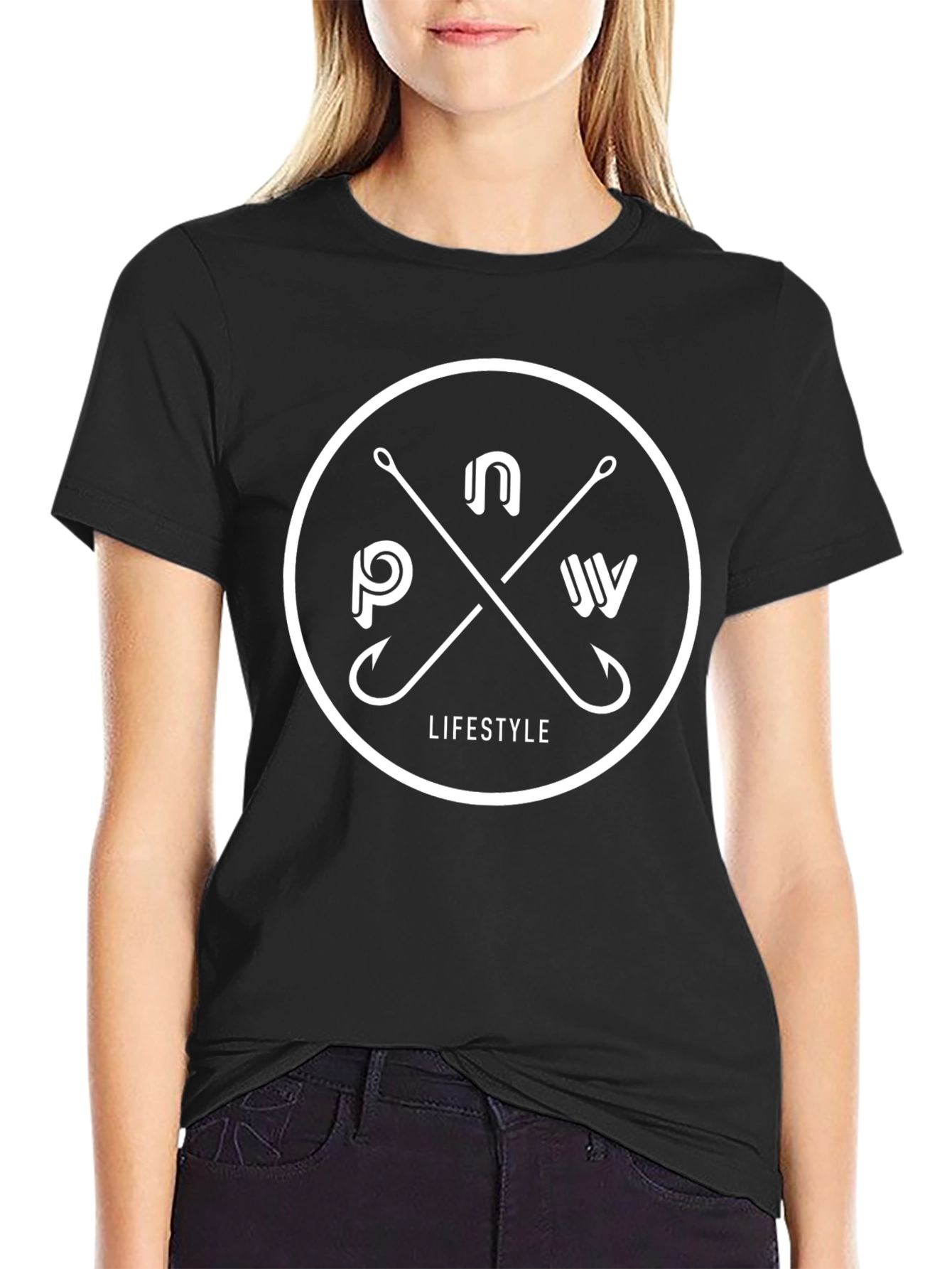 PNW Lifestyle Black Graphic Tee - Fishing Hooks