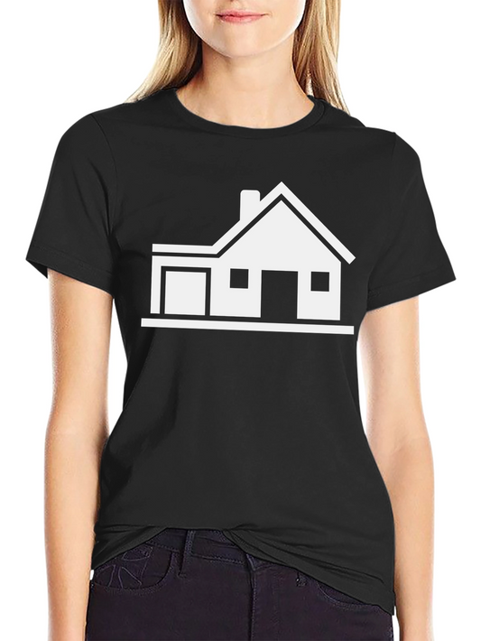 Modern House Graphic Tee - Black Cotton Blend T-Shirt