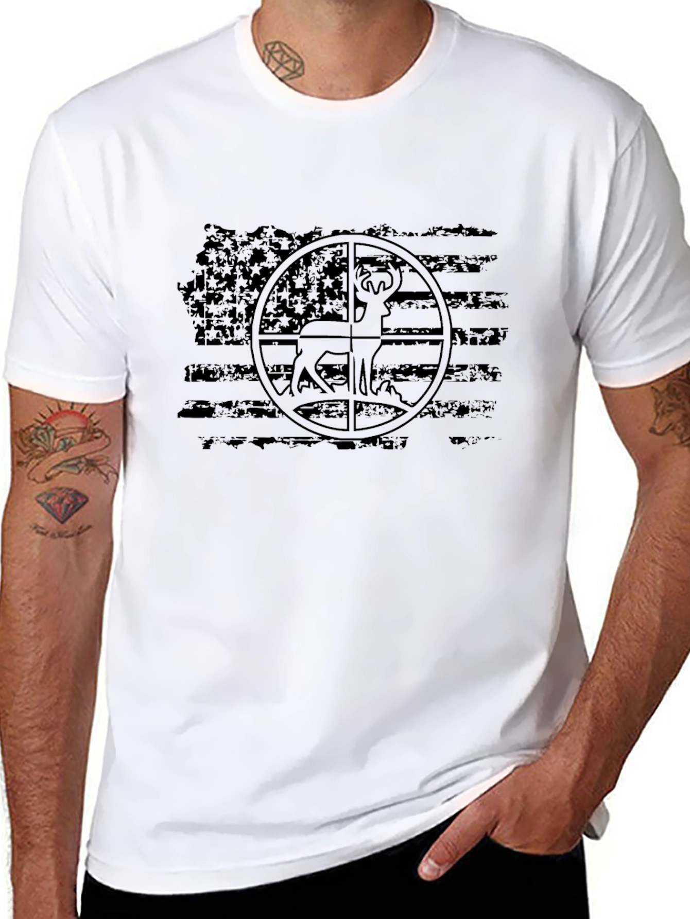 Distressed American Flag Deer Hunting T-Shirt