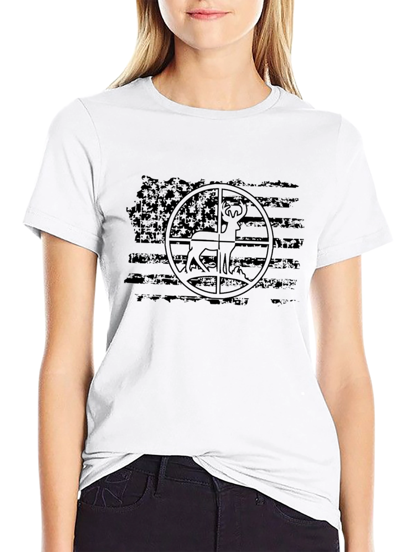 Distressed American Flag Deer Hunting T-Shirt