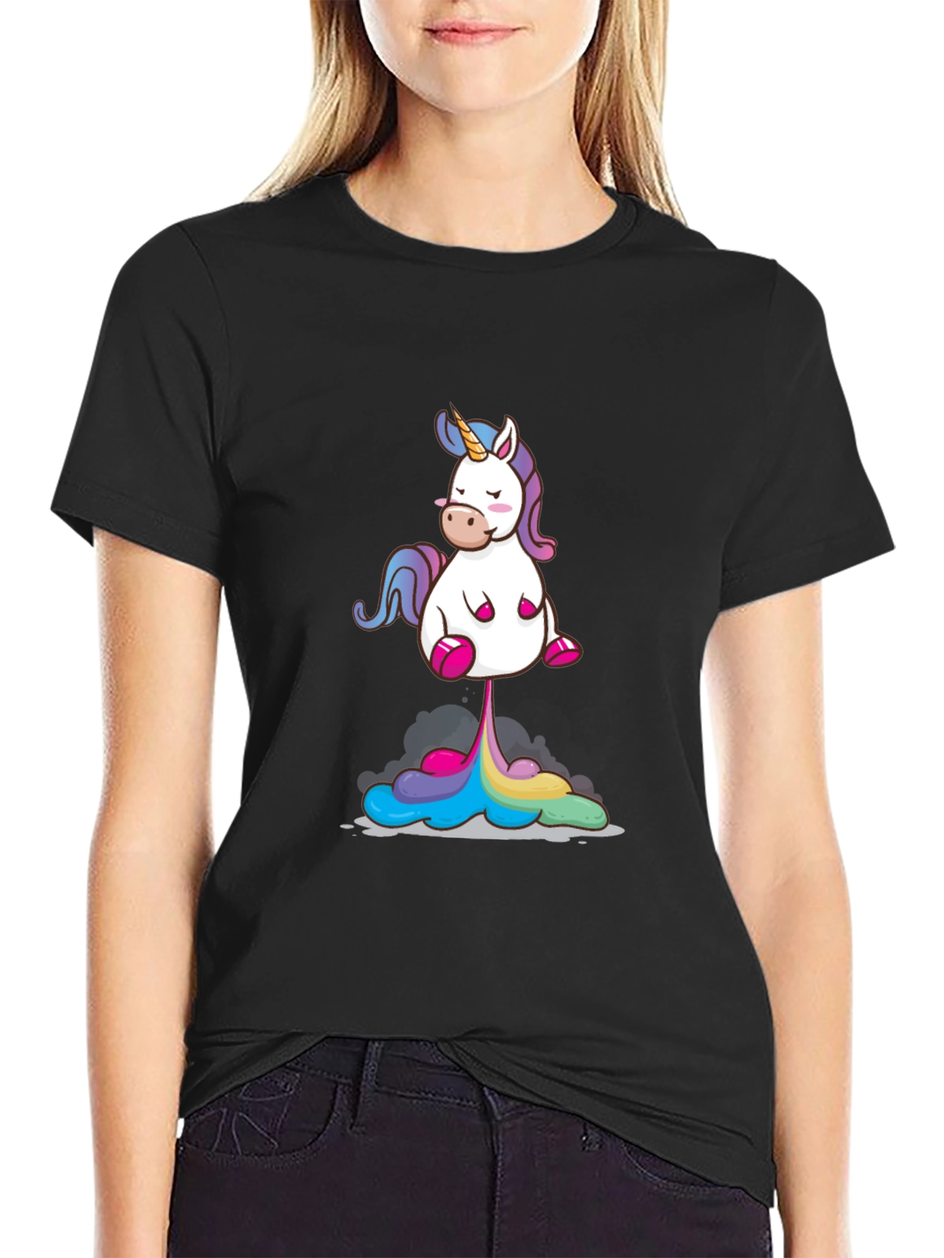 Unicorn Rainbow Poop Black T-Shirt